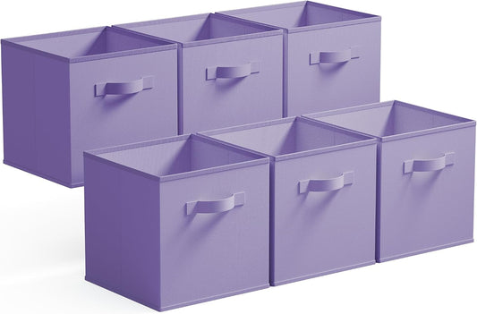 GRANNY SAYS Cube Storage Bins, 11 Inch Cube Storage Organizer, Fabric Collapsible Storage Bins, Durable Storage Cubes for Shelves, Closet, Lavender Purple, 6-Pack - Field & Nook