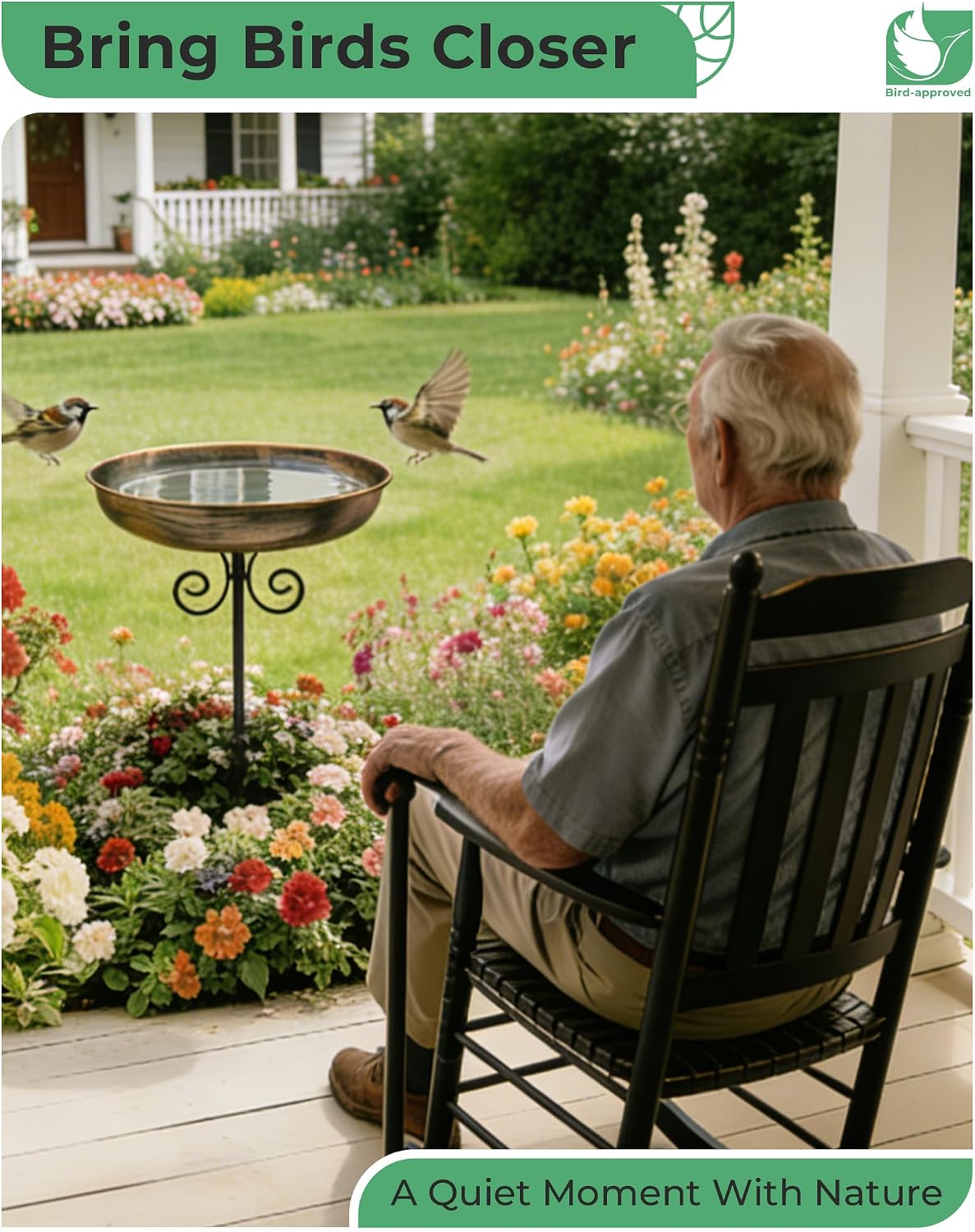 10" Small Metal Bird Bath with Stake, Outdoor Birdbath for Garden | 5-Prong Stake, Adjustable Height, Rust Resistant Finish, Easy Assembly, Shallow Bowl Design, Lawn Patio Decor