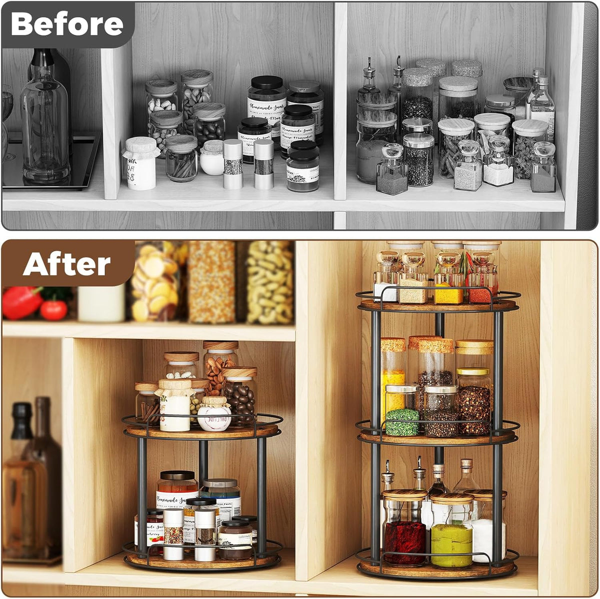 LAMU 10'' Wood Lazy Susan Turntable Organizer for Cabinet - Field & Nook