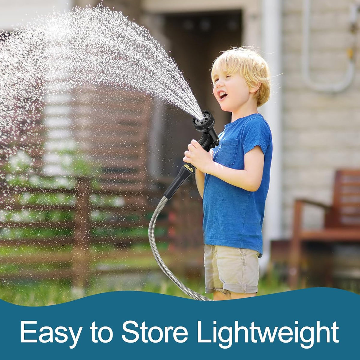Stainless Steel Garden Hose with 10-Pattern Nozzle – 50 ft