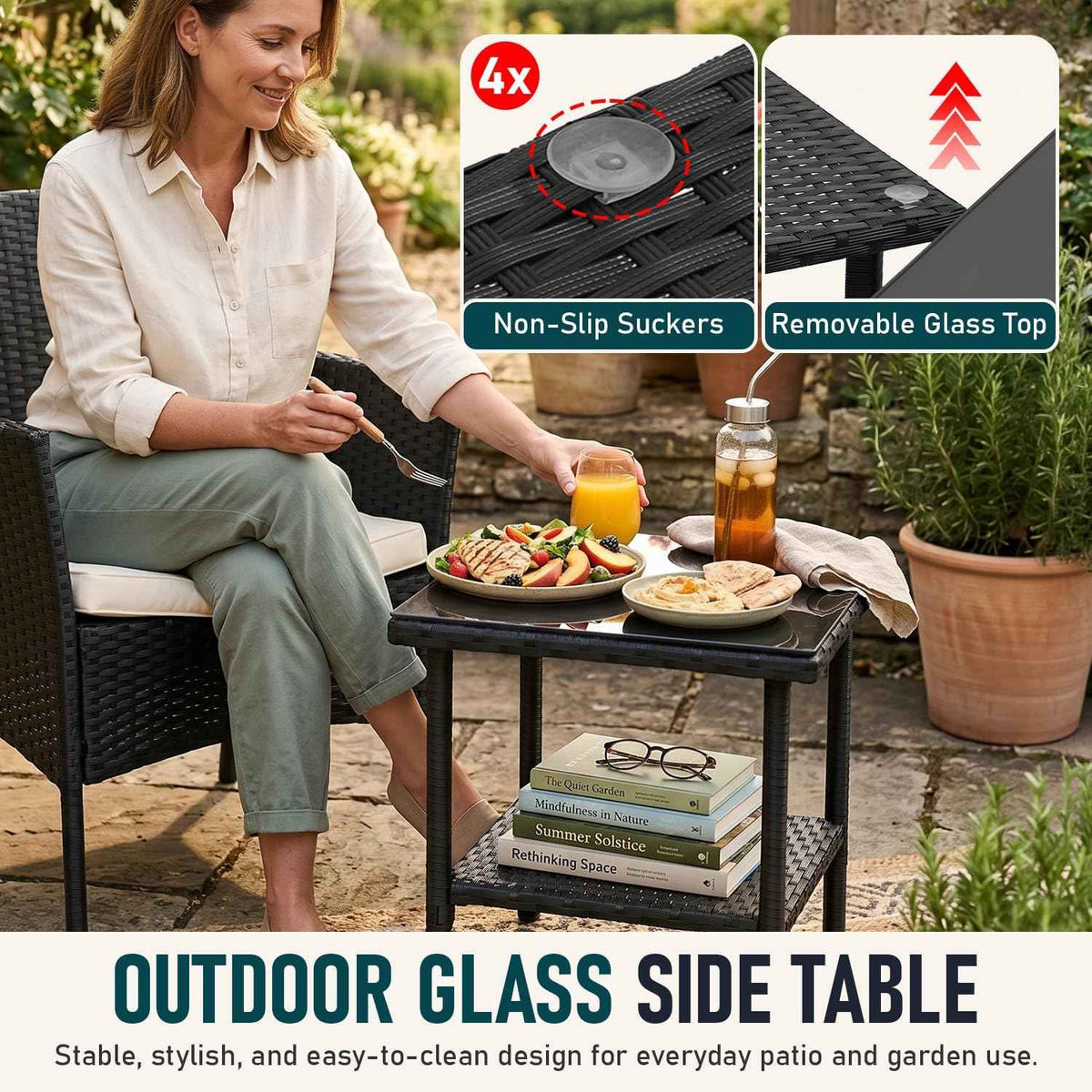 FDW 3-Piece Patio Furniture Set | Black & Beige | Outdoor Wicker