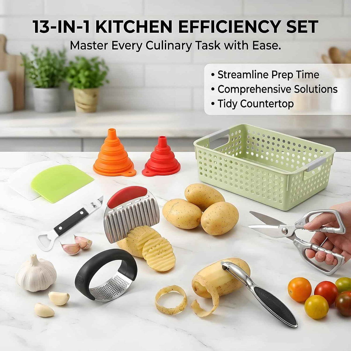 13-Piece Kitchen Gadget Set with Storage Basket