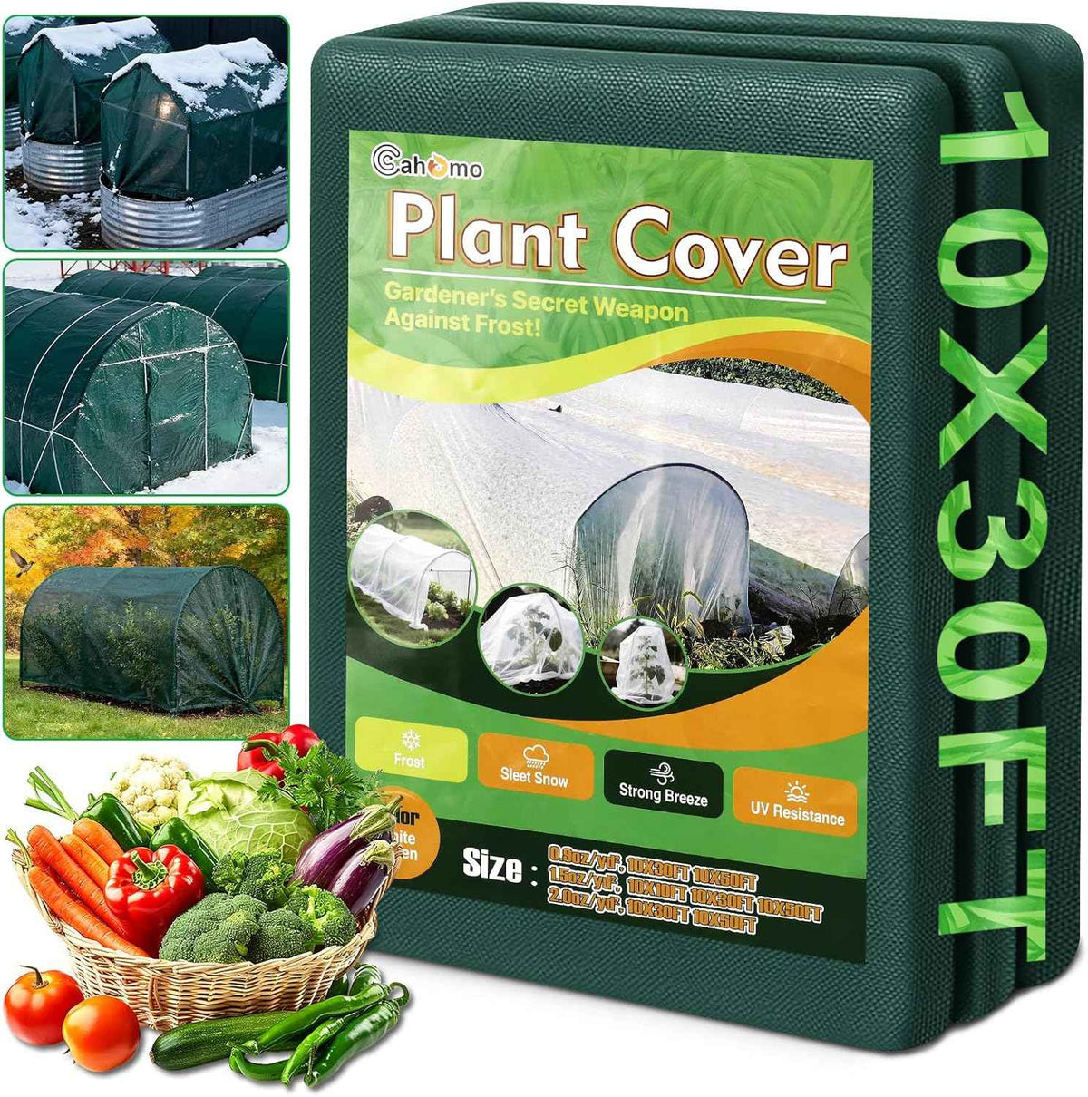 Green Plant Covers Freeze Protection, 10 x 30 ft - 1.5 oz/yd² Frost Cloths for Outdoor Plants, Tree Covers Freeze Protection, Winter Garden Blanket, Sun Cover for Plants for Greenhouse, Vegetables
