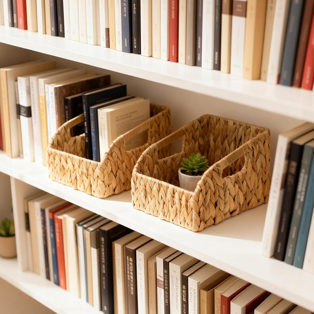Pantry Baskets and Organizers, Large Wicker Baskets for Shelves, Handwoven Labeled Storage Basket for Organizing with Handles-Water Hyacinth Storage Bins, Boho Decorative, 3Pack, Natural - Field & Nook