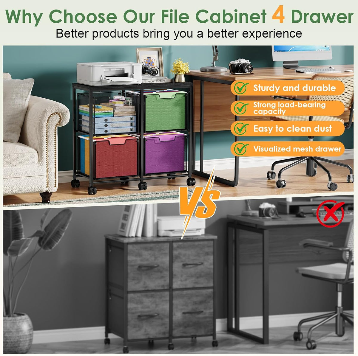 Sbanmao 4 Drawer Lateral File Cabinet, Mobile Filing Cabinet, Printer Stand with Wheels Under Desk Storage Office Storage Cabinet Fits Letter Size for Home Office, Black - Field & Nook