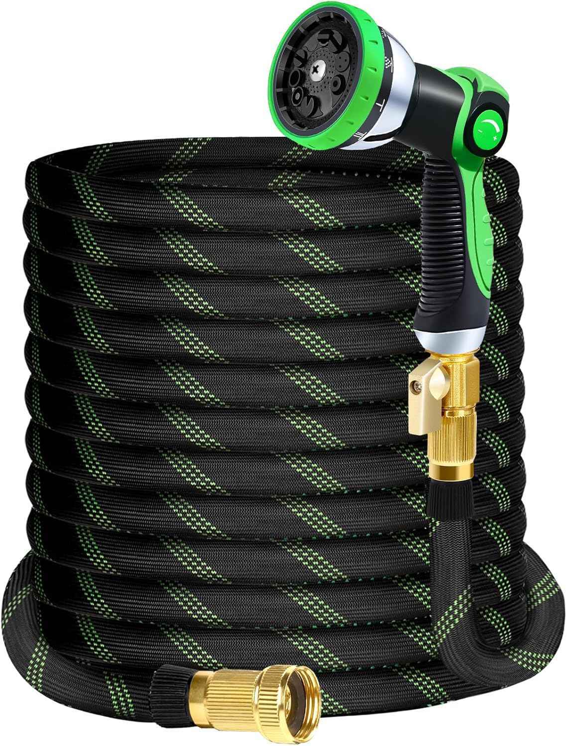 SUPCLUB 200Ft (100Ft+100Ft) Non-Expandable Garden Hose with 3750D Oxford Fabric, Kink & Leak Proof, Lightweight Outdoor Water Hose