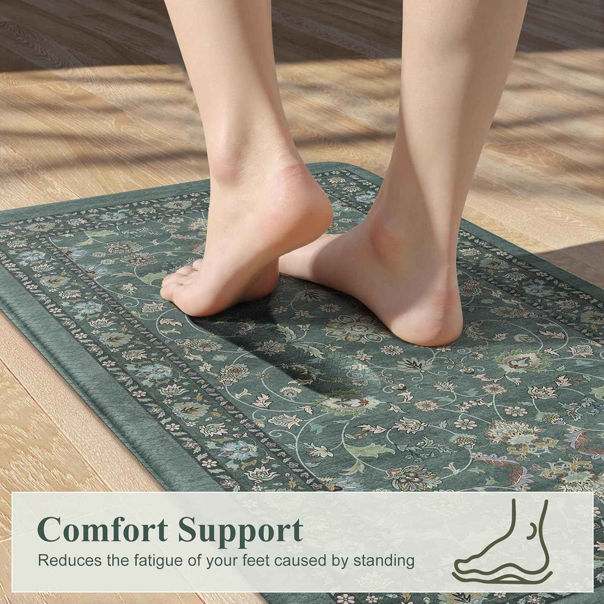KIMODE Kitchen Mats for Floor Cushioned Anti Fatigue,Kitchen Rugs Sets of 2 | 17.3"x47"+ 17.3"x29",Dark Green,Vintage Kitchen Rug Non Slip,Memory Foam Carpet for Laundry Office Home Decor