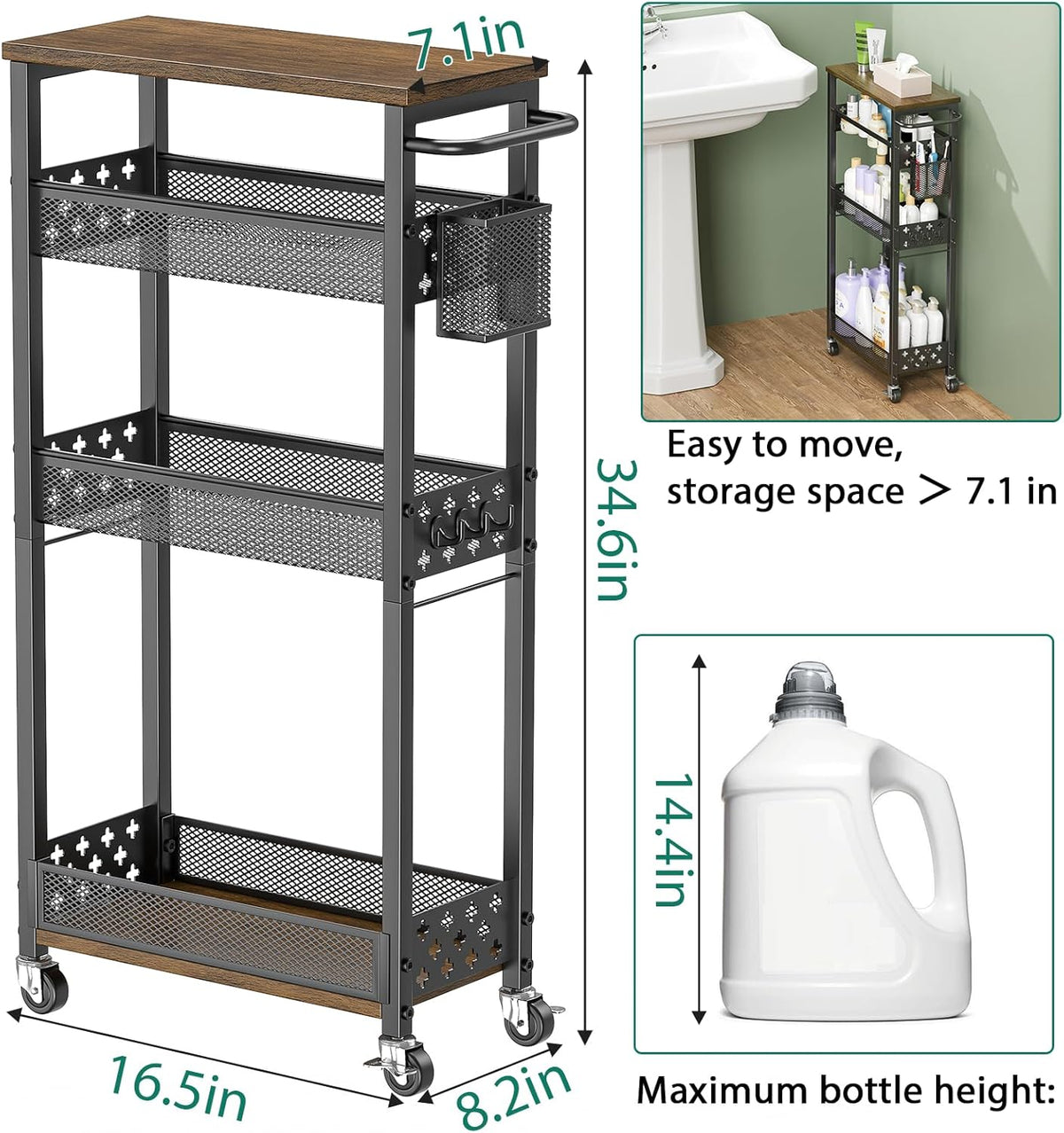 Slim Storage Cart – 4-Tier Laundry Room Organizer for Small Space - Field & Nook
