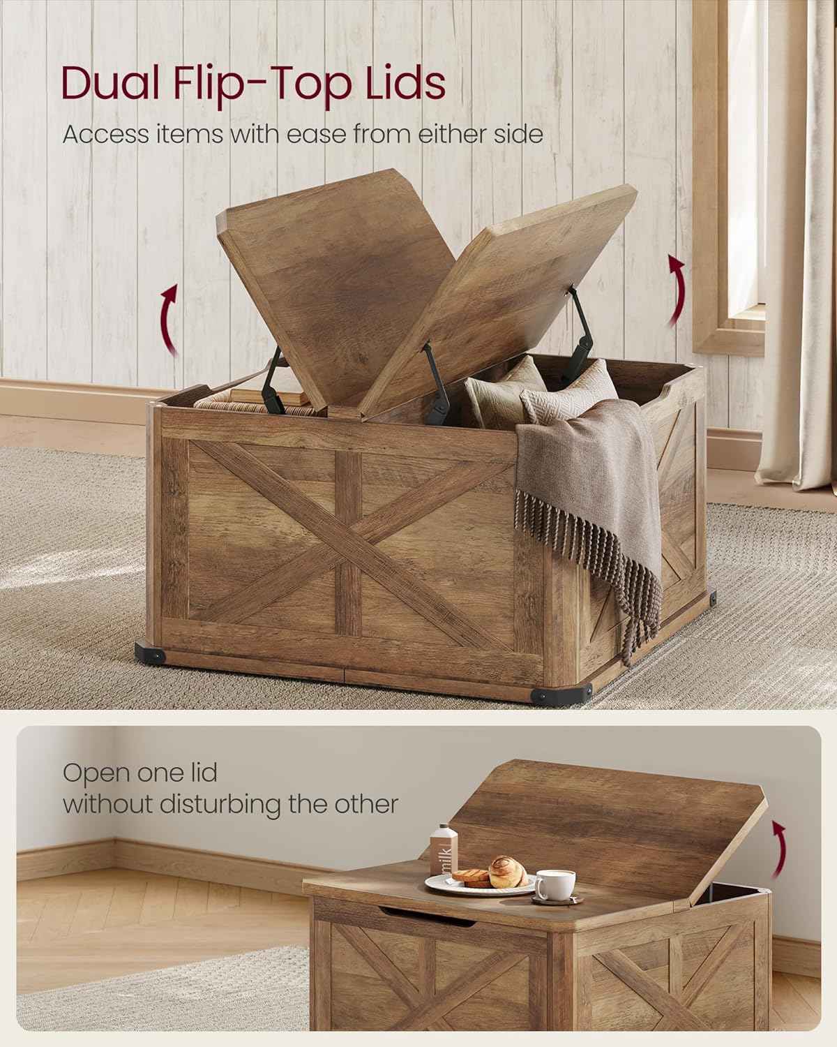 VASAGLE LIRY Farmhouse Coffee Table with Storage, Honey Brown