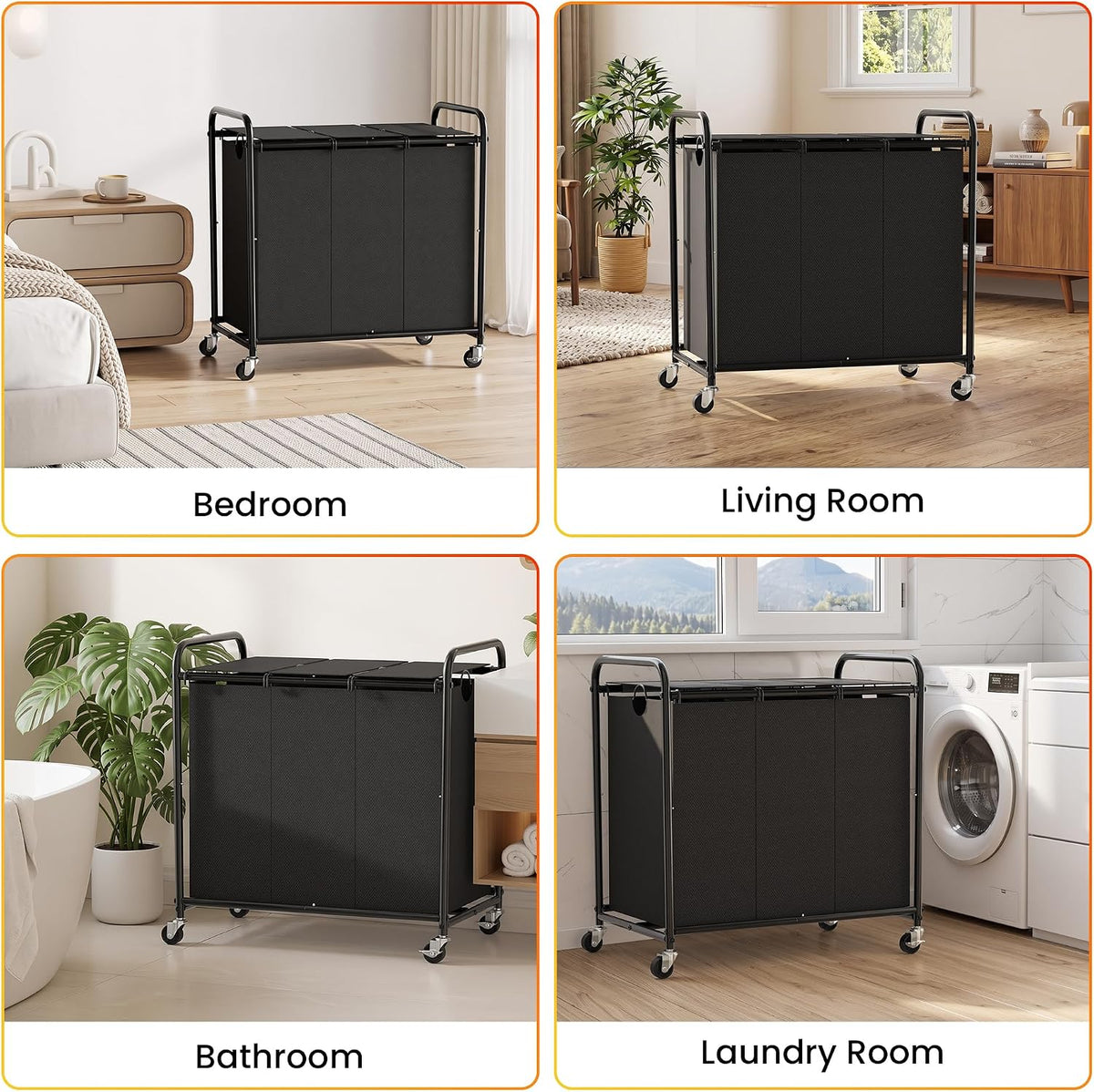 180L 3-Section Rolling Laundry Hamper with Lid - Field & Nook