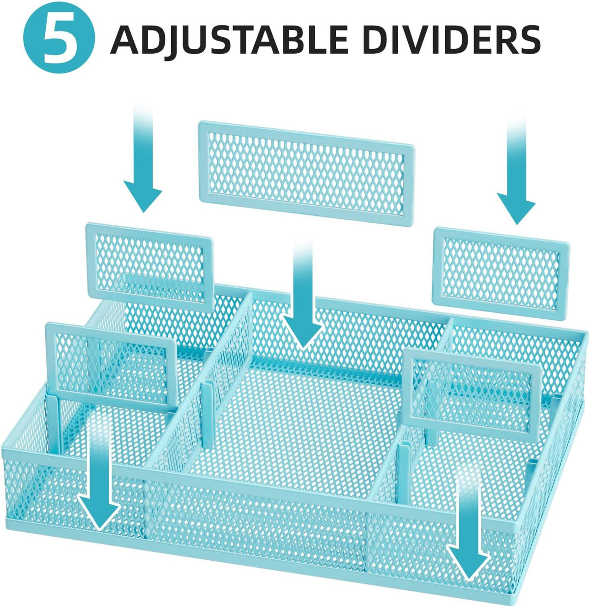 Marbrasse 2 Pack Desk Drawer Organizer, Mesh Drawer Organizer Tray with 8 Adjustable Compartments, Desk Organizers and Accessories, 5 Dividers Drawer for Office Supplies, Makeup & Vanity (Blue) - Field & Nook