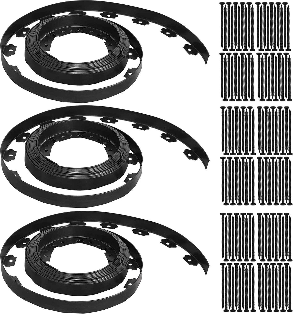 Gardzen 1.5" x 100' Landscape Edging Kit, Garden Edging Coil Comes with 120 Pcs Spikes, No Dig Lawn Border Design