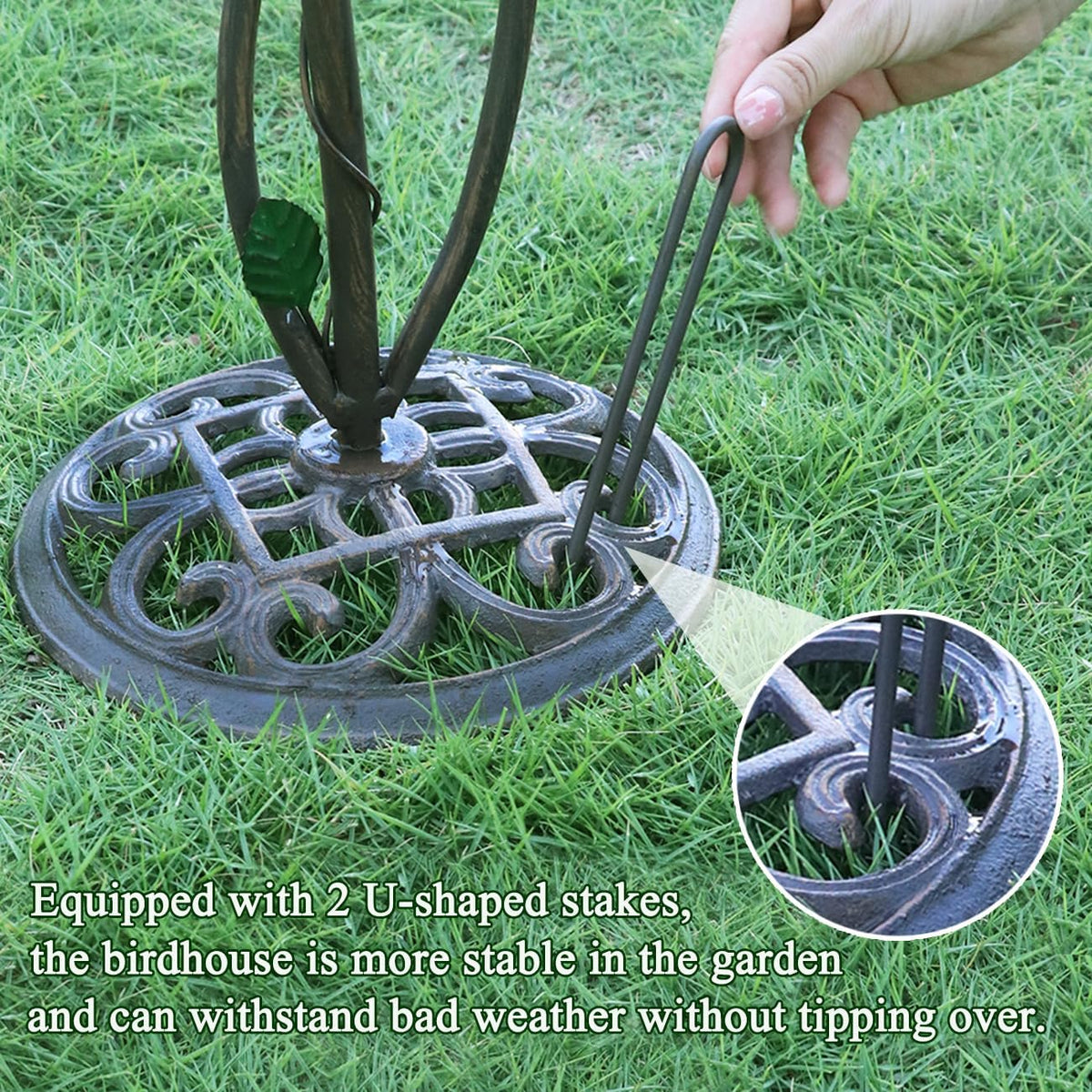 Metal Bird Houses for Outside with Pole, Multi-Bird Baths for Outdoors | Metal Bird House with Bird Feeder and Bird Bath,Outdoor Garden Lawn Decor,Cast Iron Base