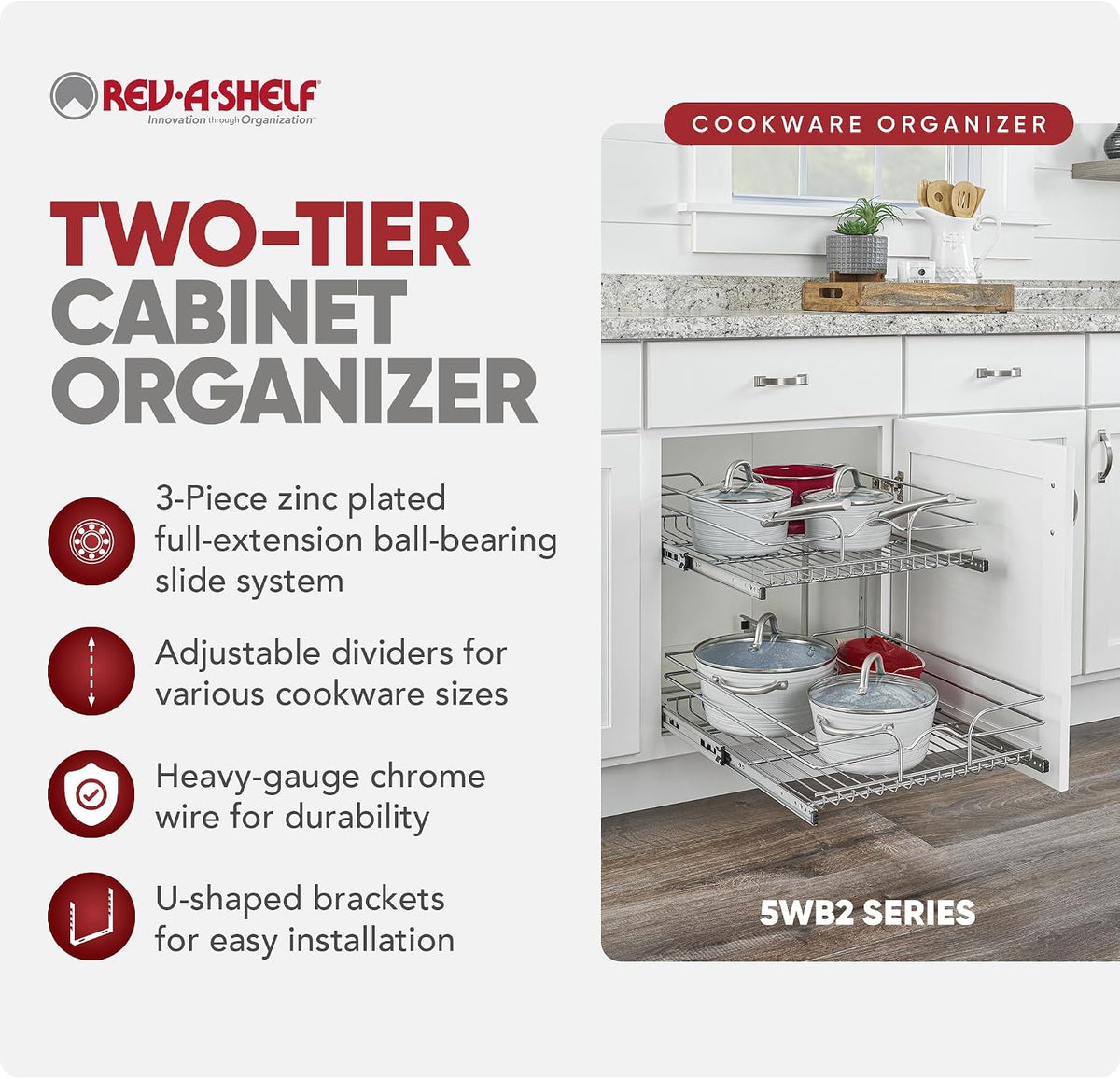 Rev-A-Shelf 2-Tier Pullout Shelf Organizer, 21" x 22"