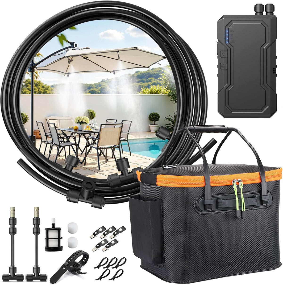 Portable Outdoor Misting System – 20 L Tank, 26 ft Hose