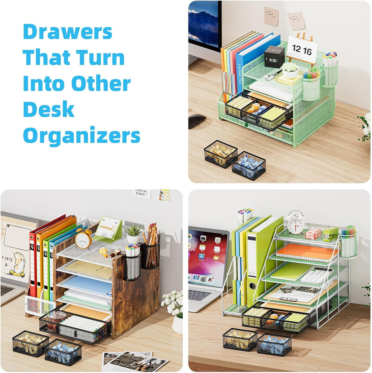 Marbrasse 3 Packs Desk Drawer Organizers, Metal Mesh Dividers Desk Drawer Organizer Tray with 9 Adjustable Compartments, Pen Organizer for Drawer Tray Box Accessories for Desktop,Kitchen, Makeup | Anti-Slip Storage Tray, 9 Adjustable Compartments, Pen ... - Field & Nook
