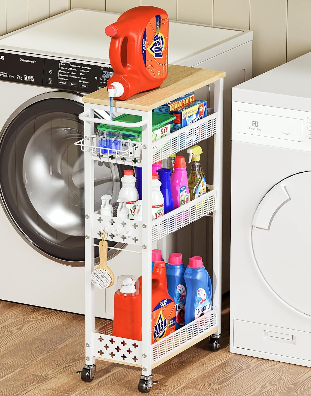 Slim 4-Tier Rolling Laundry Storage Cart - Field & Nook