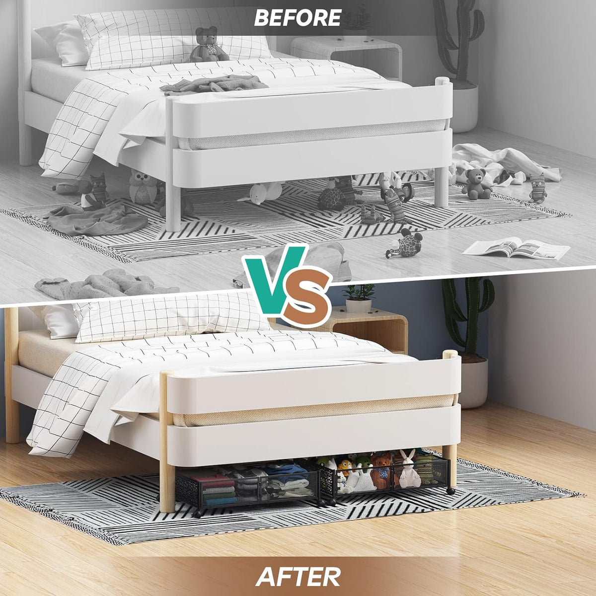 Under Bed Stroage Container with wheels,Patterned,Metal,2 Pack,Black | Tool-free assembly, glide smoothly, easy reach, foldable, maxmazie low-profile beds, dorm, keep seasonal clothes, shoes fresh - Field & Nook