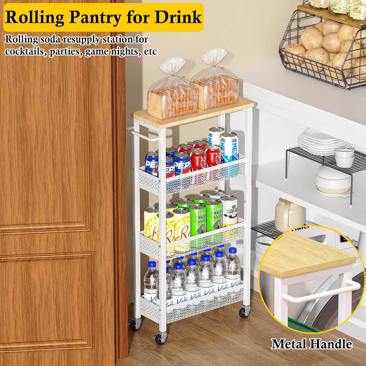 Slim Laundry Room Organization Cart with Upgraded Metal Hub Casters - Field & Nook
