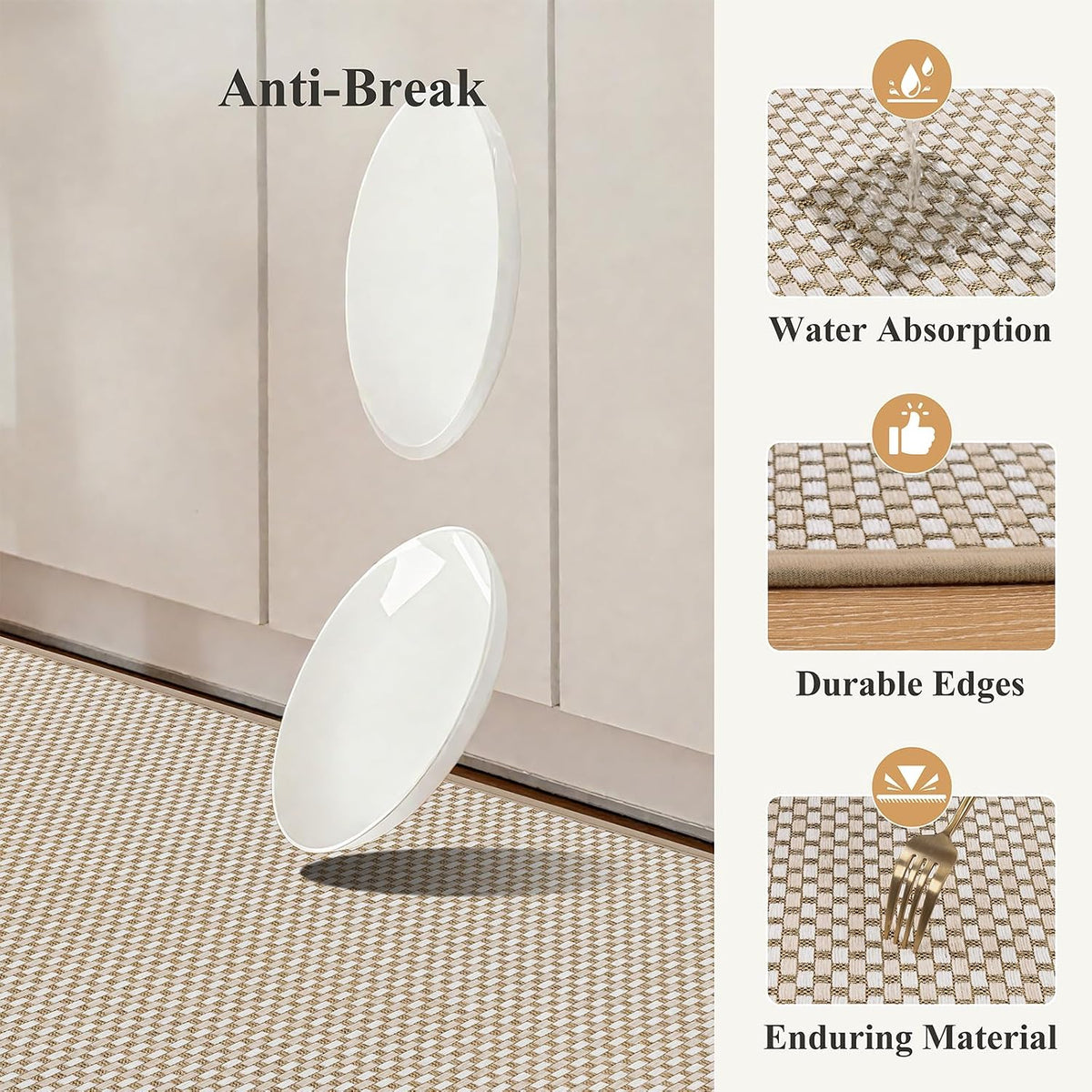 HEBE Kitchen Rugs Sets of 2 Non Slip Washable,20"x59"+20"x32" Cushioned Rubber Kitchen Mats for Floor,Stain Resistant Kitchen Carpet Runner Rug for Hallways, Front of Sink, Laundry