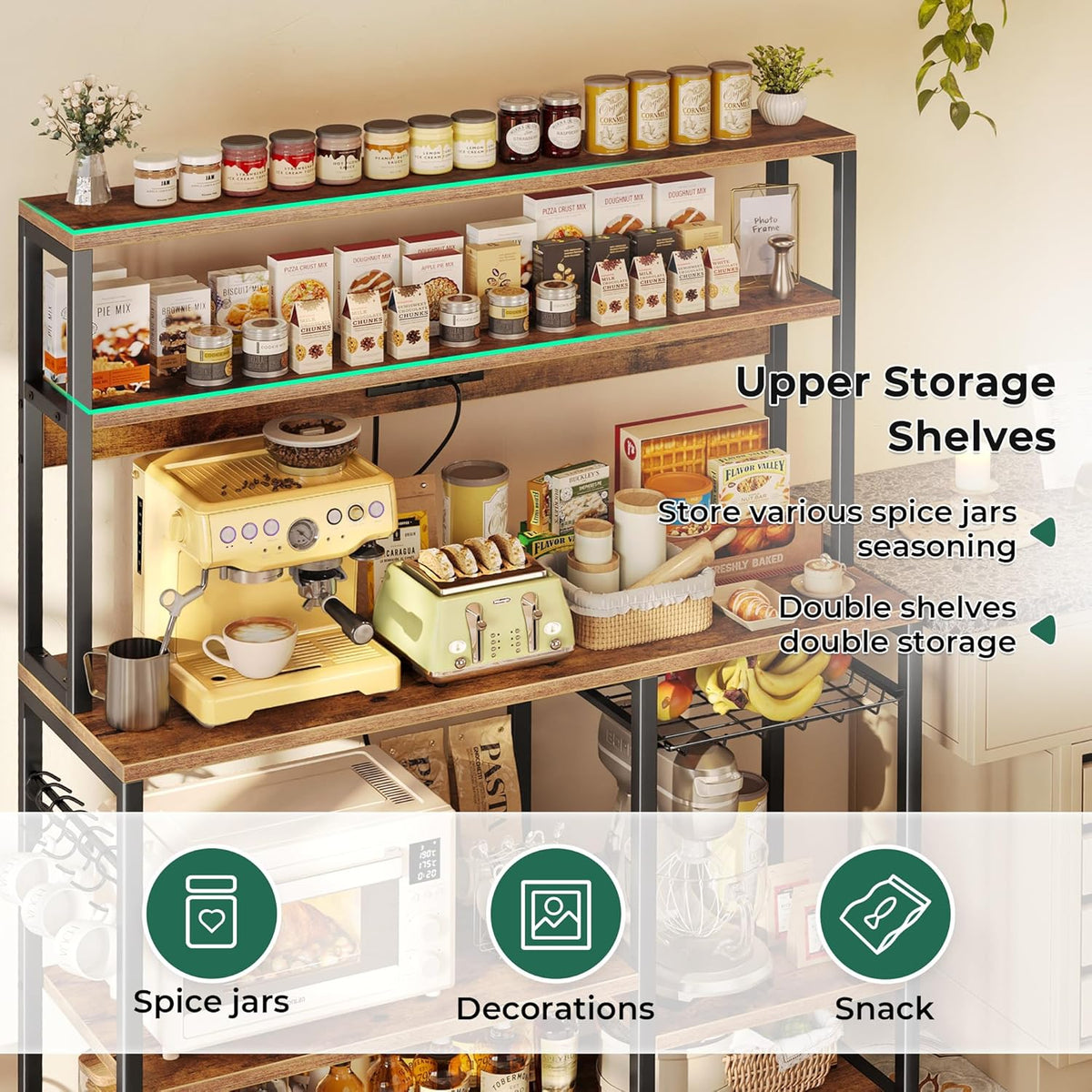 Wide Microwave and Coffee Station – Outlet, Basket and Hooks