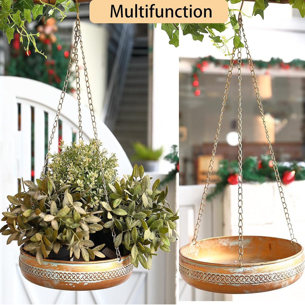Hanging Metal Bird Bath & Feeder Bowl – 10 in