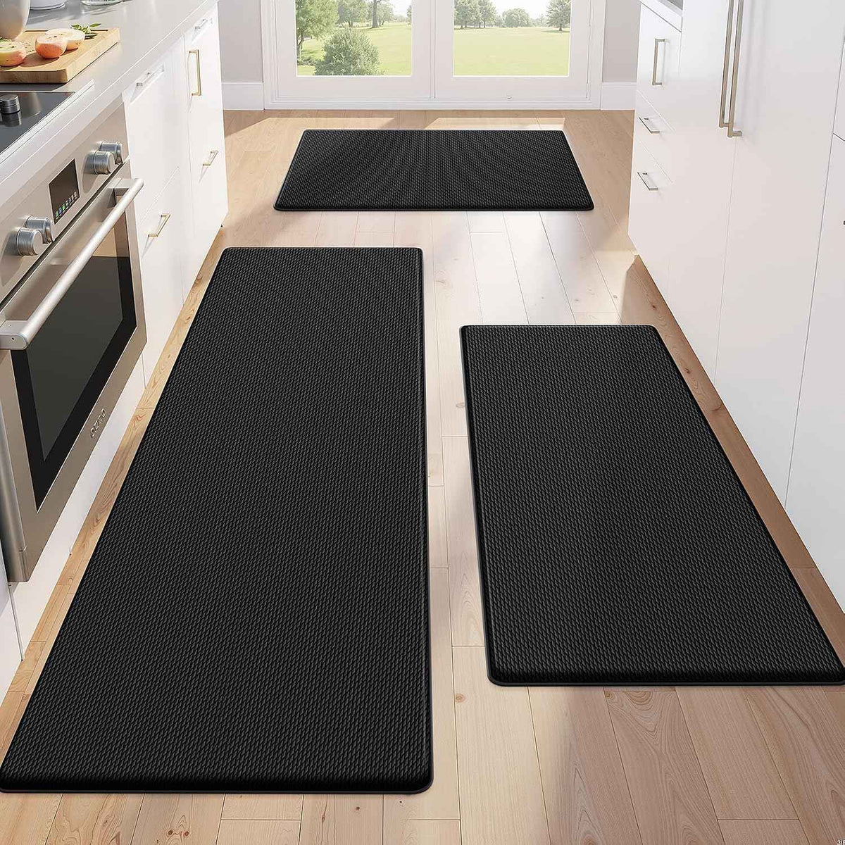 KitchenClouds Kitchen Mats for Floor,3PCS Cushioned Soft Kitchen Rugs | Non Slip Anti Fatigue Mats for Floor,Waterproof Kitchen Sink Mat,Cushioned Standing and Comfort Mats for Office,Black