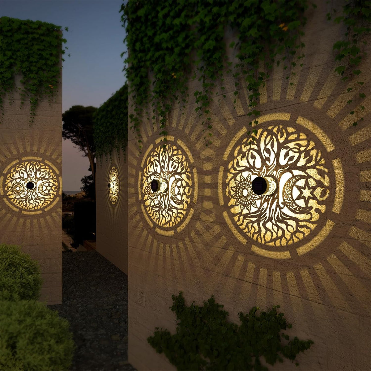 Solar Tree-Pattern Fence & Wall Lights – 2 Pack