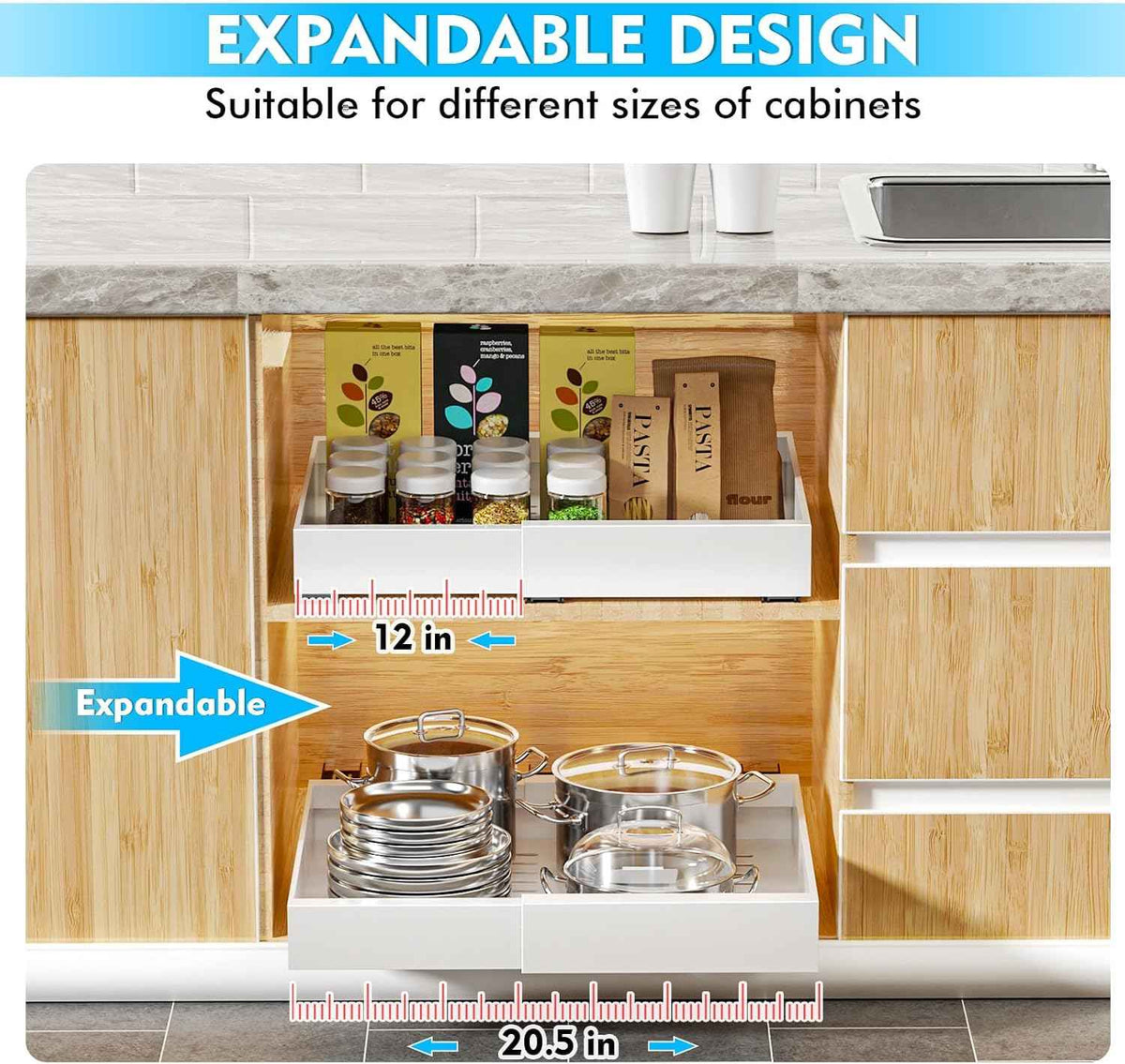 YFXCVSL Expandable Pull Out Drawers (12.6''-20.5''), Slide Out Cabinet
