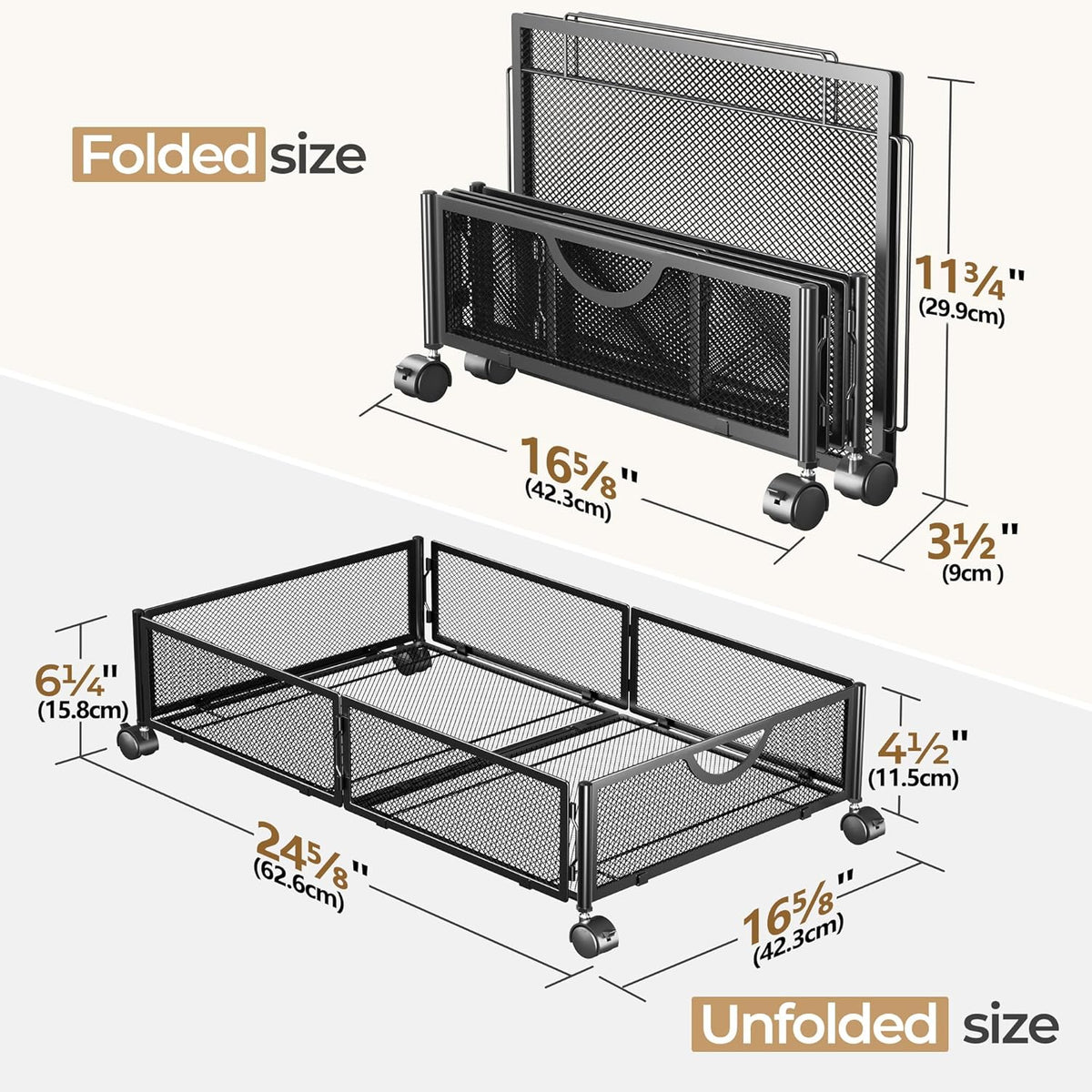 Yecaye Under Bed Storage with Wheels, 2 Pack Under Bed Shoe Storage Organizer Drawer, Tool-free Assembly Metal Underbed Storage Containers for Clothes, Shoes, Toys, Black - Field & Nook