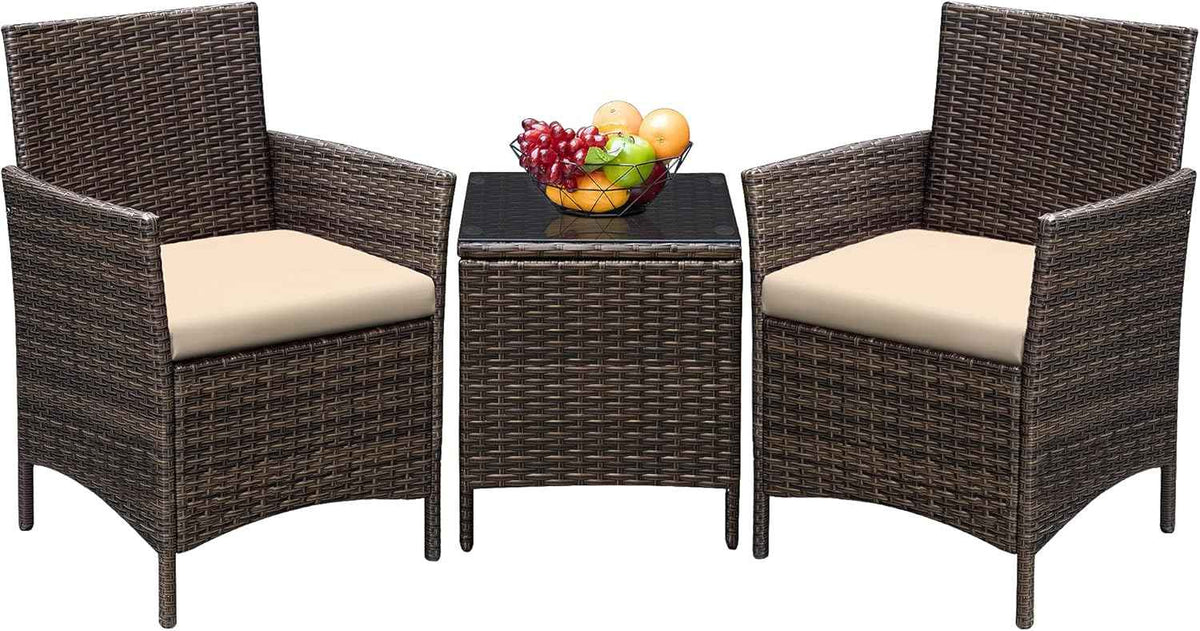 Greesum 3 Pieces Patio Furniture Sets Outdoor PE Rattan Wicker Chairs