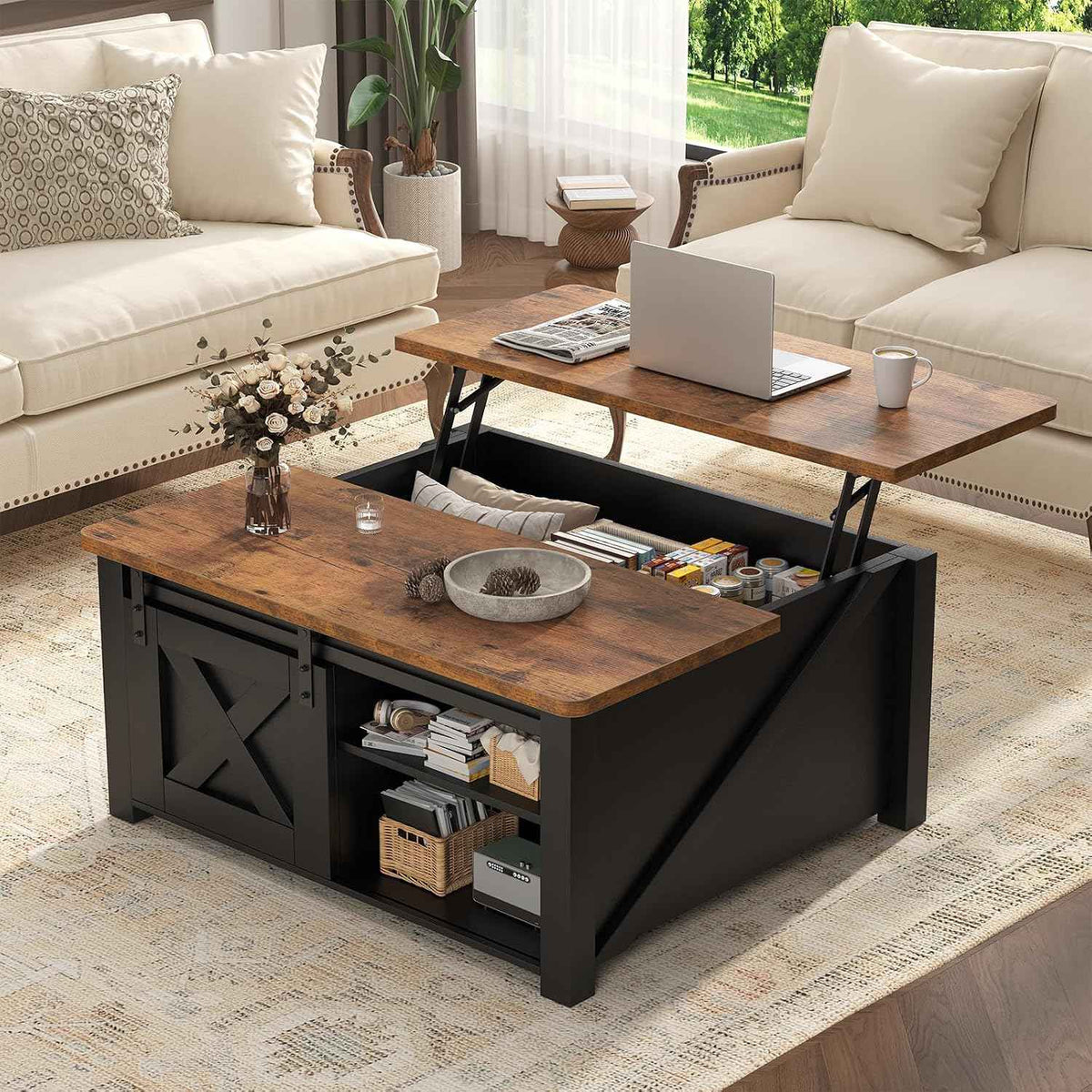 31.5'' Square Lift Top Coffee Table, Black