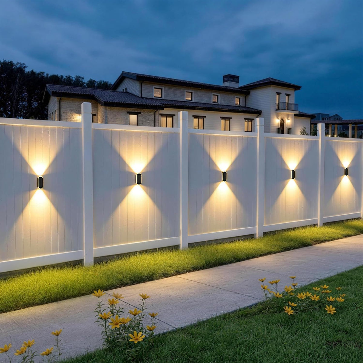 Solar Fence Lights Outdoor: 6-Pack Solar Powered Wall Lights Up and Down Waterproof IP65-3 Color Brighter LED Focus Lens SolarLights Dusk to Dawn 12h for Patio/Backyard/Porch/Railing