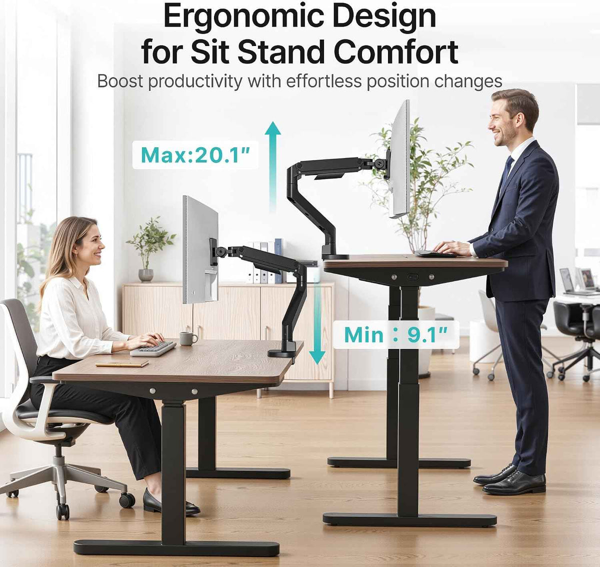 Pegzone Heavy Duty Single Monitor Arm, Gas Spring Monitor Mount for 17-49 Inch Ultrawide Screens with USB, Computer Monitor Stand for Desk with C-Clamp/Grommet Base up to 44 lbs, VESA 75/100mm, Black