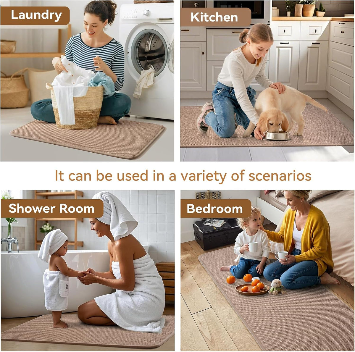 Kitchen Rugs Kitchen Mats for Floor Non Slip Washable Brown 17"x30" | Linen-Look 0.3" Thick Soft Cushioned Absorbent Kitchen Floor Mat Sink Mat Runner Rugs for Kitchen, Front of Sink, Easy Clean
