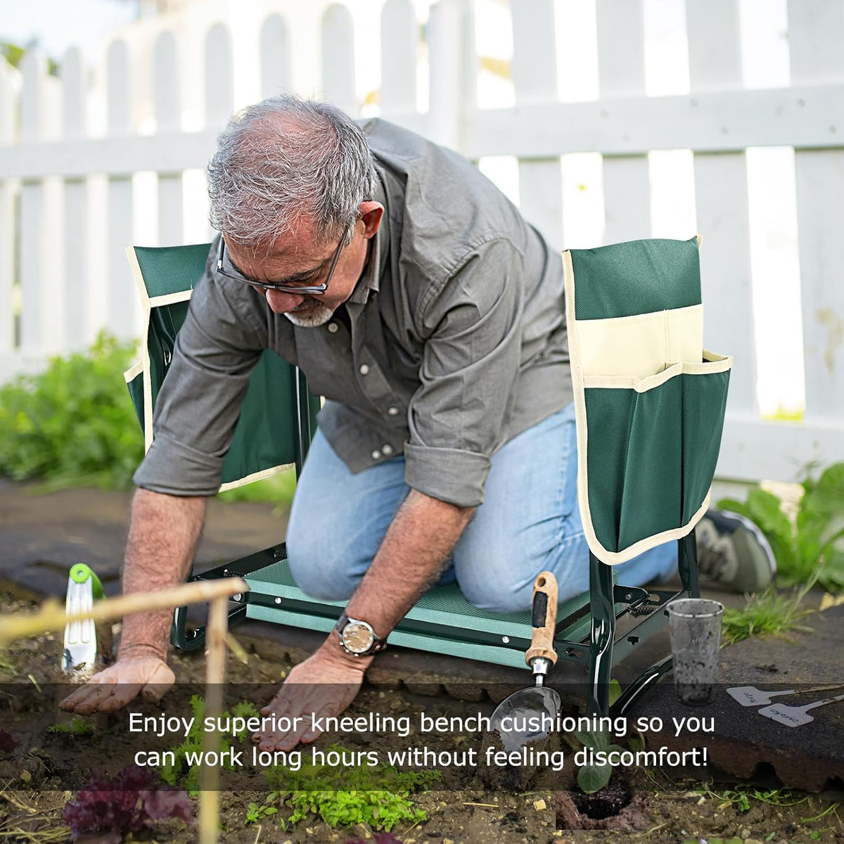 Wide-Pad Garden Kneeler and Seat with Dual Tool Pouches - Field & Nook