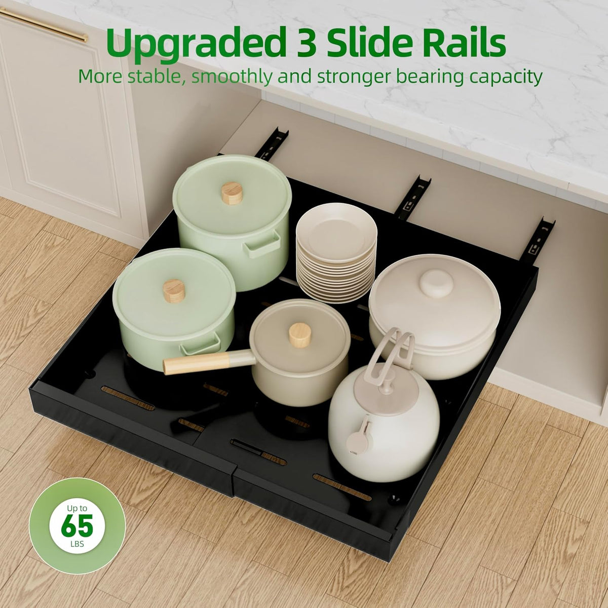 PAKETA 2 Pack Expandable Pull Out Cabinet Organizer,21" Deep | Pull Out Drawers for Cabinets with width from 12" to 20",Sliding Drawers for Cabinets with Upgrade 3 Slide Rails,hold 65 lbs - Field & Nook