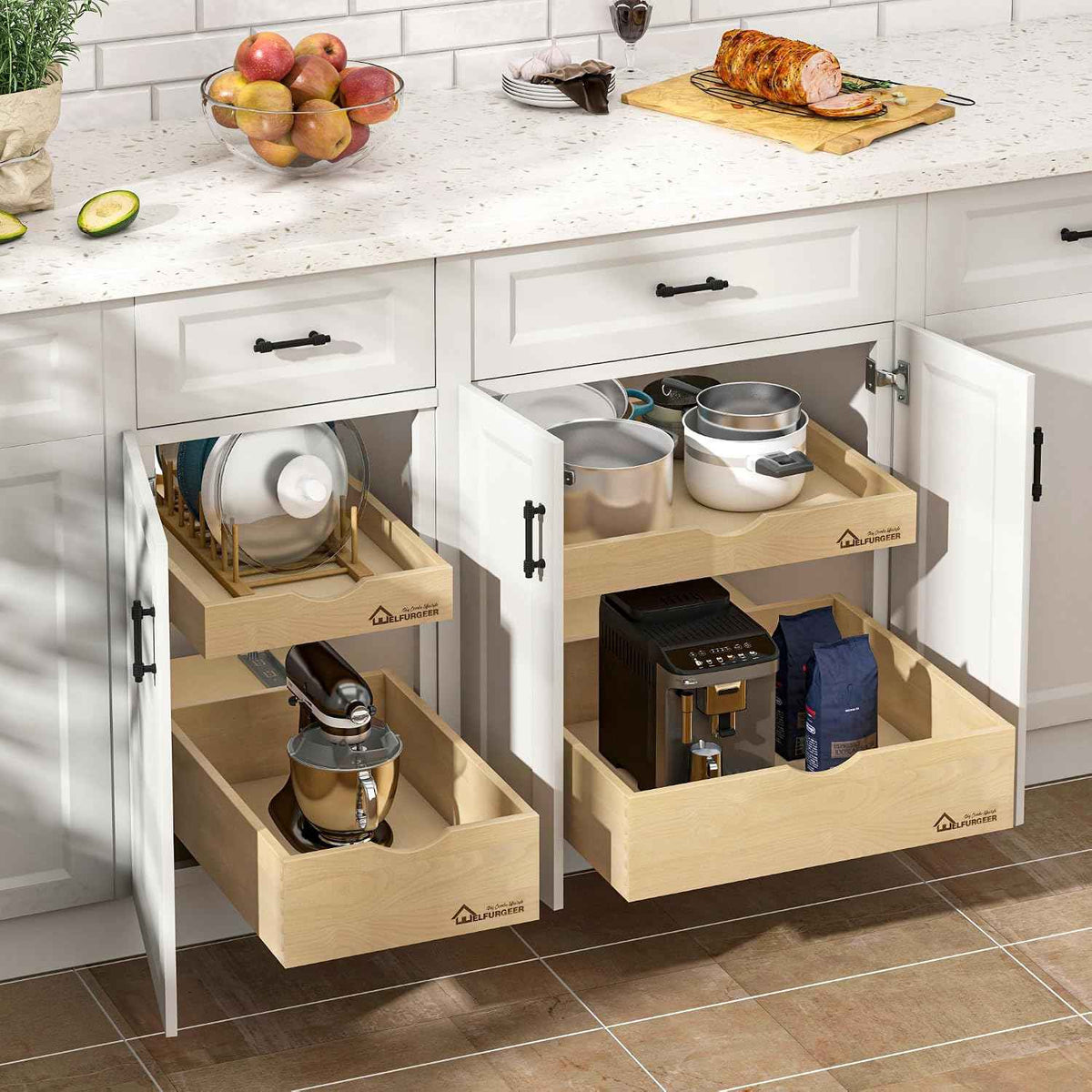 WelFurGeer Soft Close Pull-Out Cabinet Organizer, 23" W x 21" D