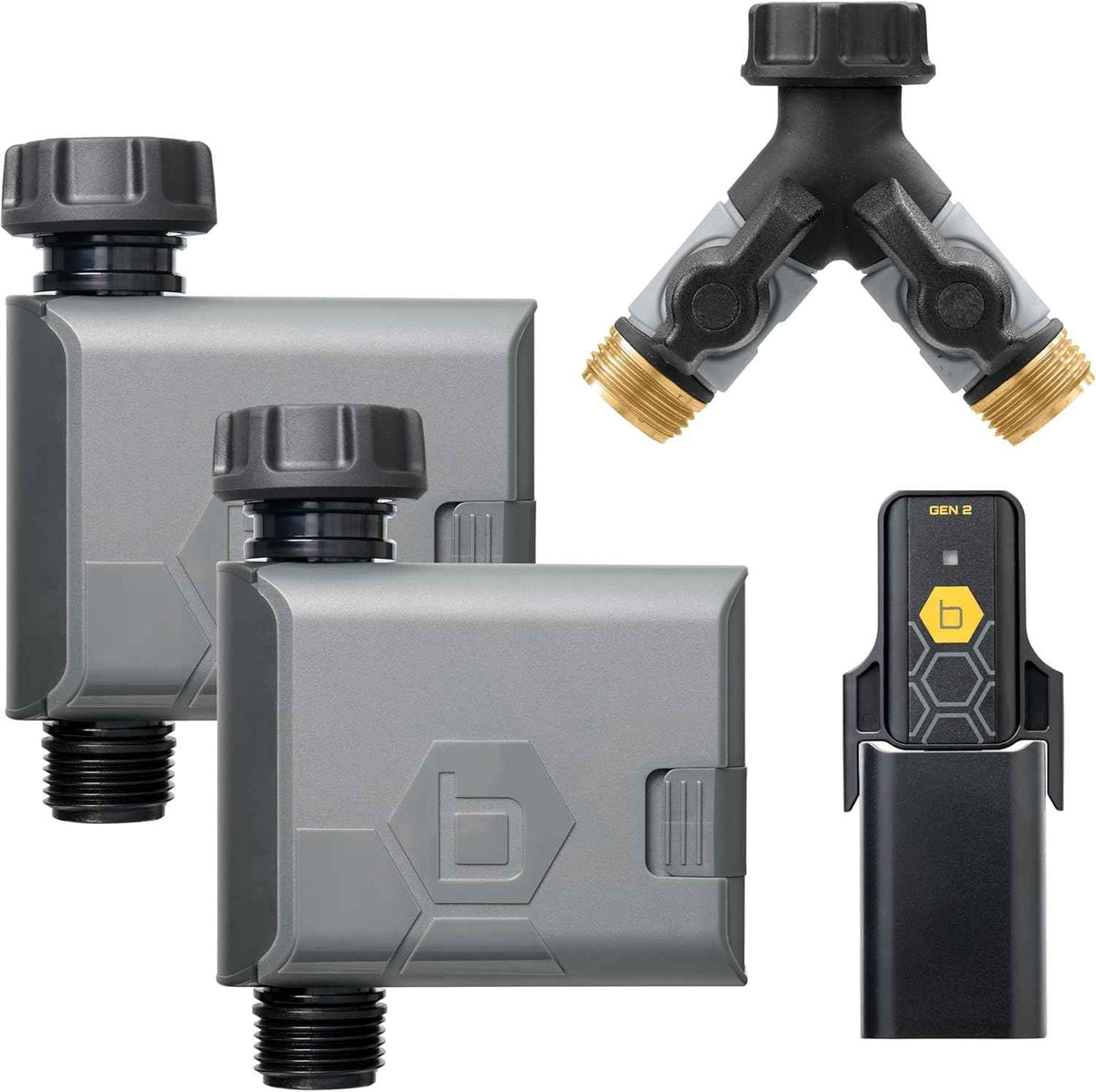 Orbit 21206 B-hyve Gen 2 Smart Hose Watering Timer, 2-Pack with Wi-Fi Hub and Hose Y Splitter