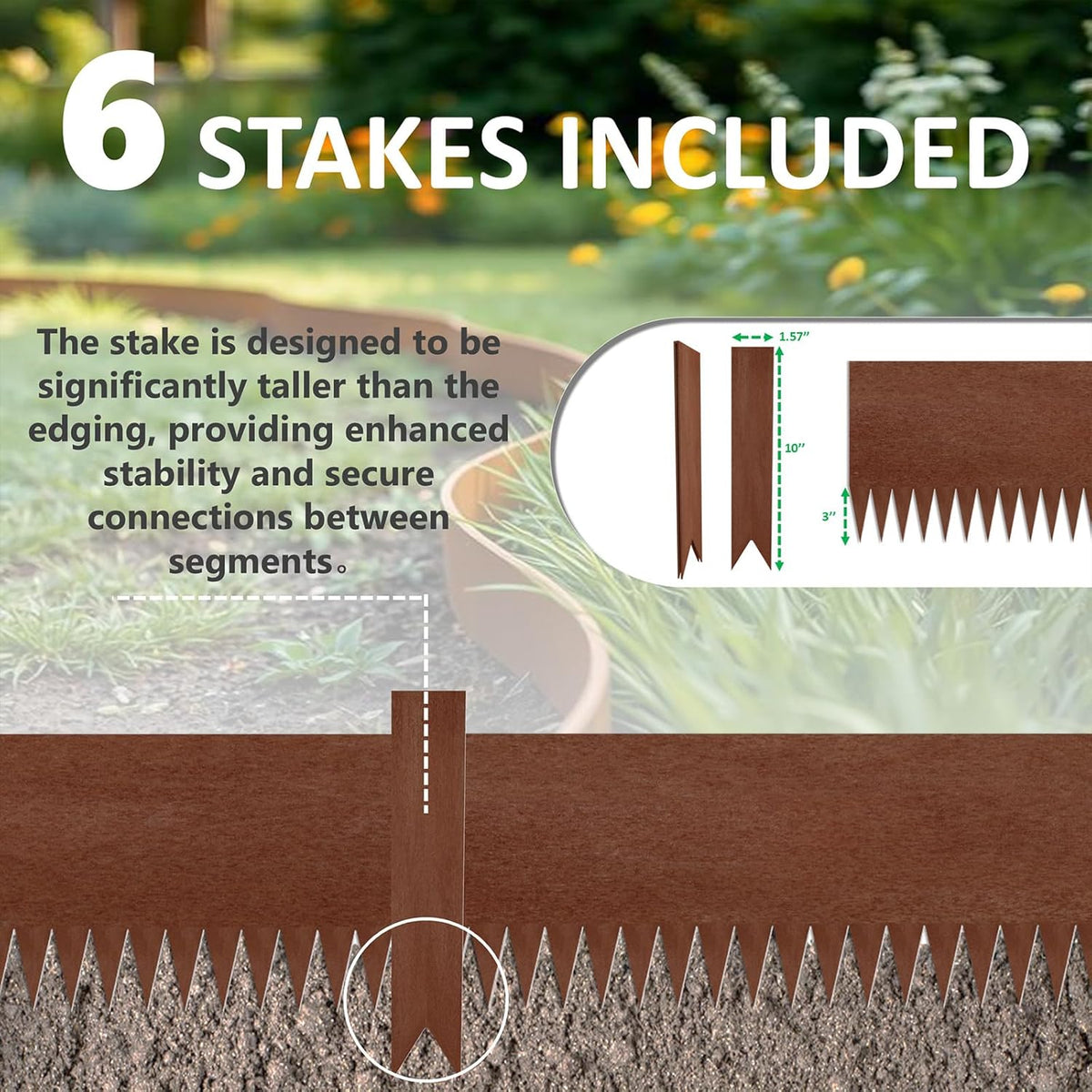 Corten Steel Landscape Edging – 8 in × 40 in, 6 Pack