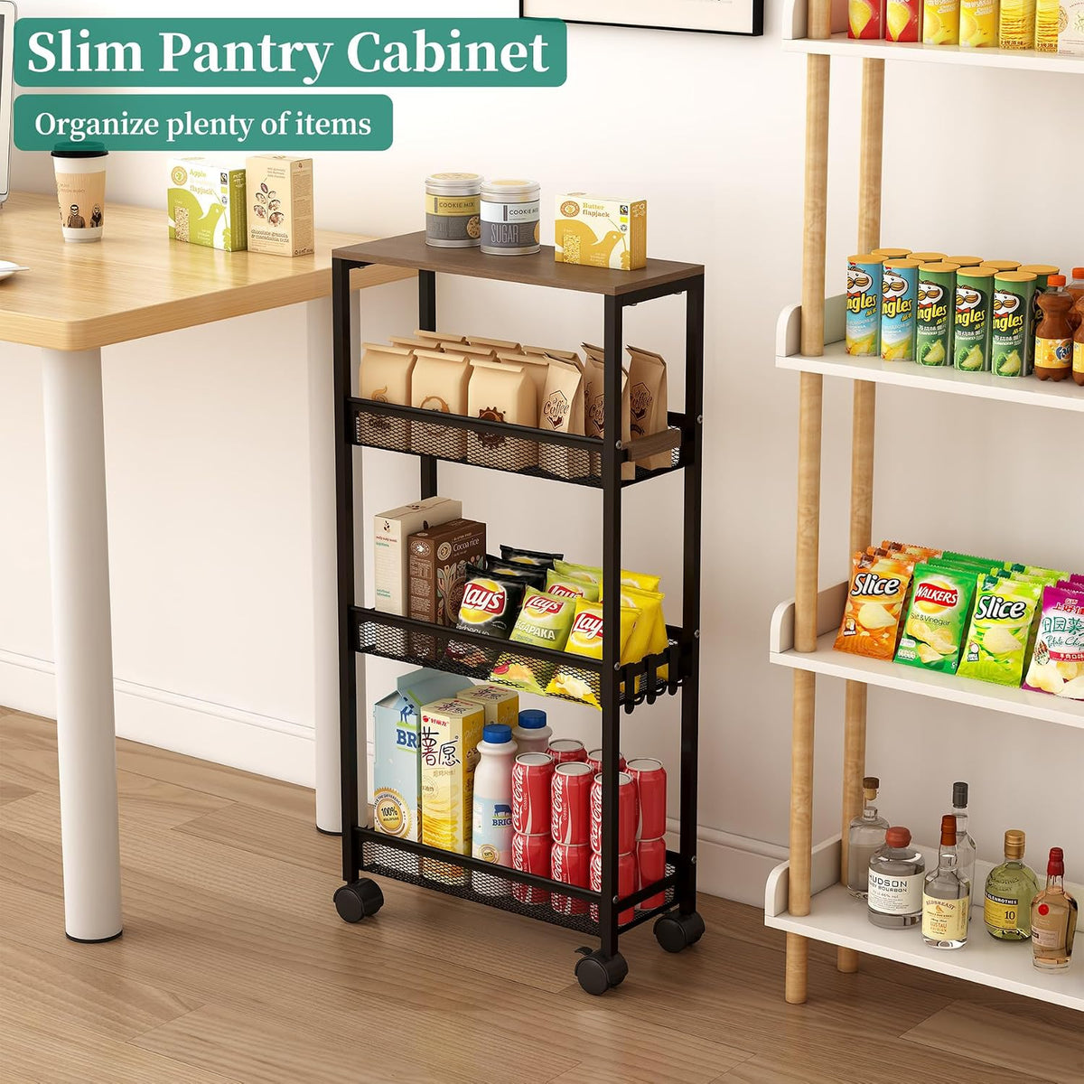 Utility Slim Storage Cart – 4-Tier Rolling Cart with Wheels - Field & Nook