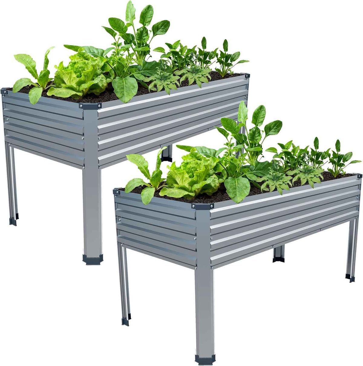 2PCS 48×24×30in Galvanized Raised Garden Bed,Metal Elevated Planter Box with Legs for Patio,Balcony,Backyard,300lb Capacity,Silver