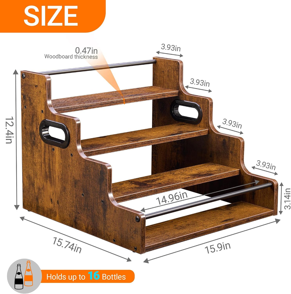 YQBRAO 4-Tier Liquor Bottle Display Shelf – Rustic Brown - Field & Nook