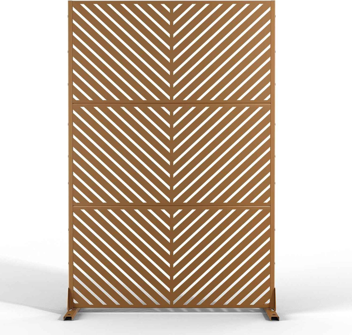 Metal Privacy Screen Outdoor Freestanding Privacy Wall Panels and Decorative Patio Dividers,Crafted from Steel with Sun-Proof Design, Ideal for Patio, Deck, Garden,72" H×47" L,（Brown&Parallel