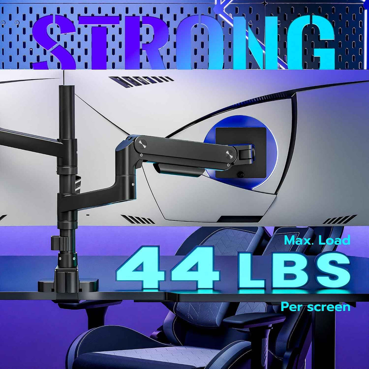 ARES WING Dual Monitor Arm Desk Mount for 17-49 Inch Ultrawide Monitors, Heavy Duty Dual Monitor Mount Holds 44 lbs, Full Motion Gas Spring Vertical Monitor Mount, 75/100 VESA Mount, Black
