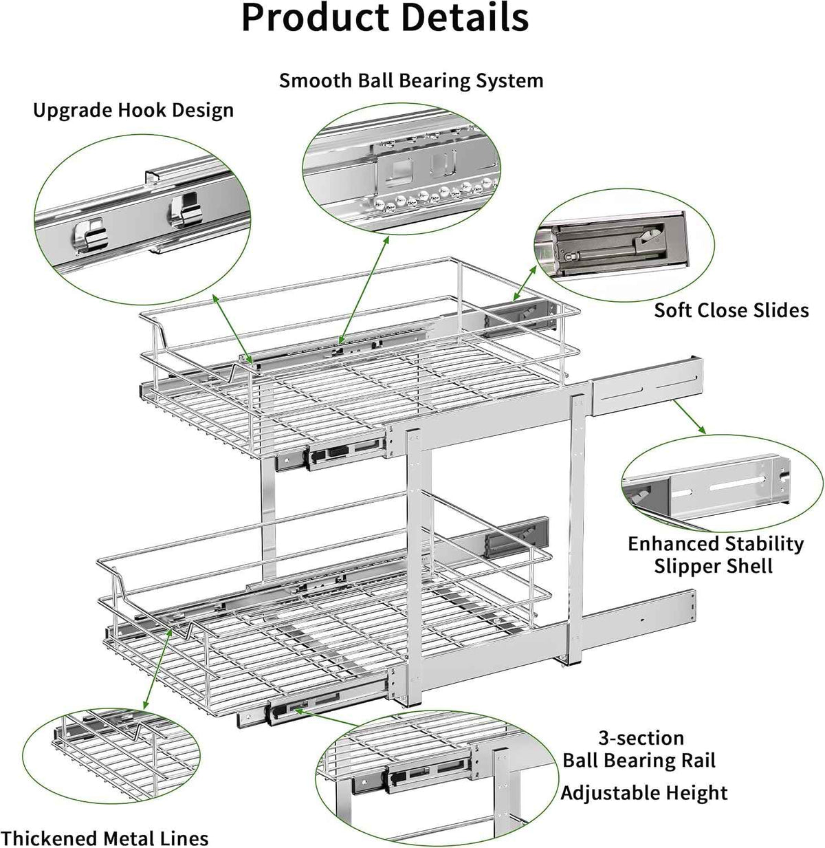 EZKAZA 2-Tier Pull-Out Cabinet Organizer, 11.5" W x 21" D