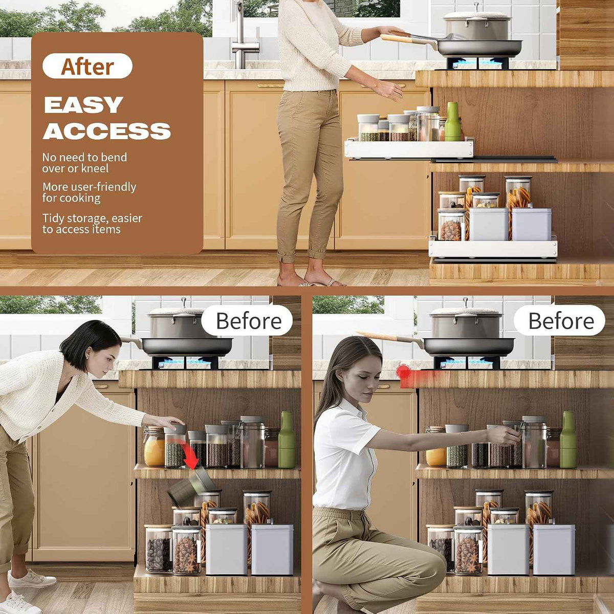 4 Pack Pull Out Cabinet Organizer, 21" Deep
