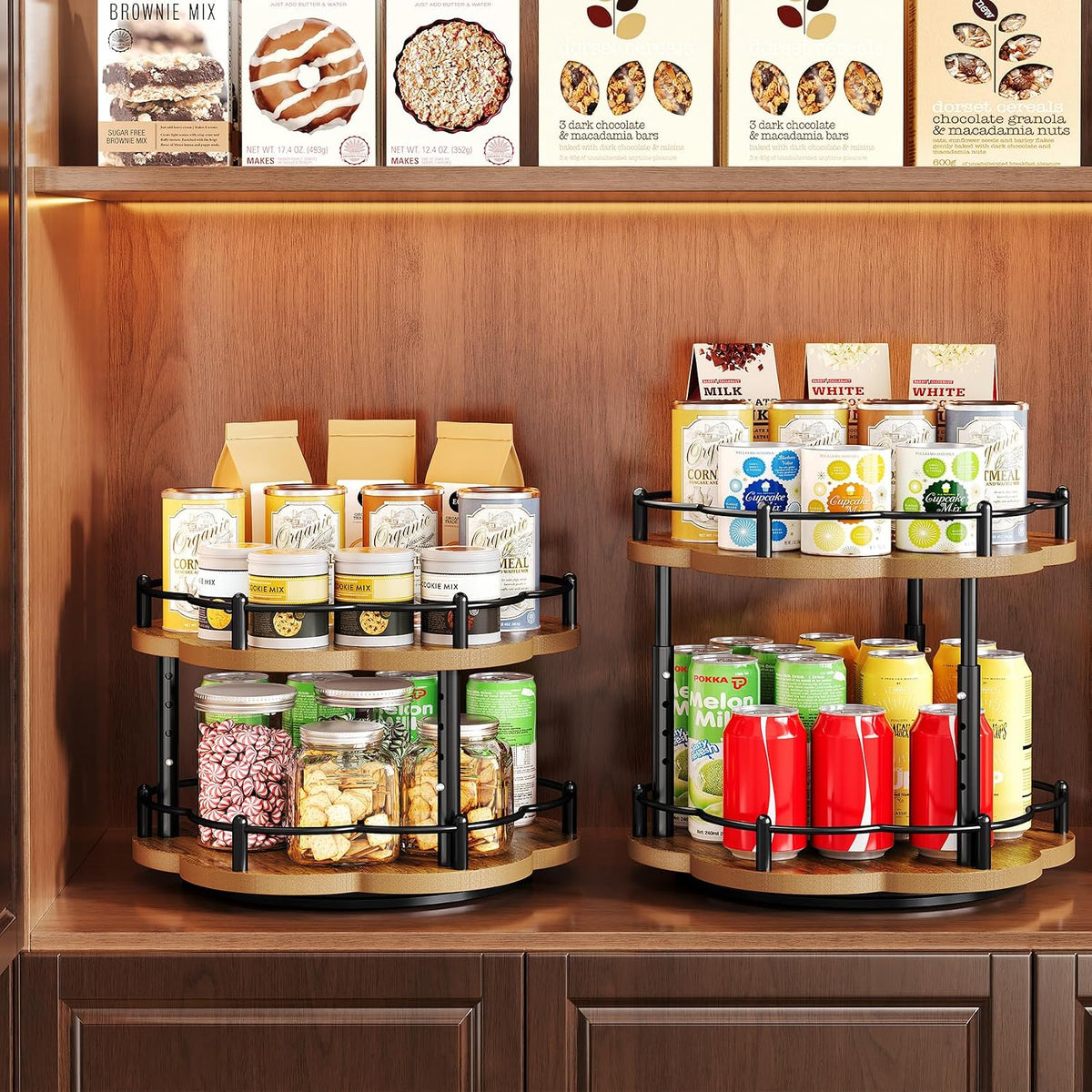 Spice Rack Lazy Susan Organizer for Cabinet, Rotating Spice Organization 2 Tier Adjustable Lazy Susan Turntable Spice Cabinet Organizer for Kitchen Countertop & Pantry, Wood 10 Inch Seasoning Storage - Field & Nook