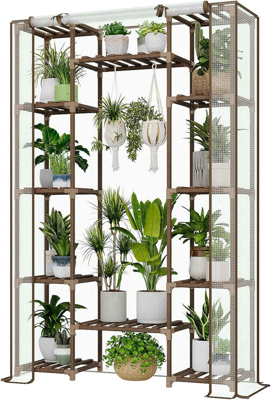 Bamworld Greenhouse Indoor Outdoor 62.2“ Tall Green House Cover Large Invernadero Tiered Stand for Multiple Display Wood Planter Holder for Living Room Garden Balcony Patio Decor