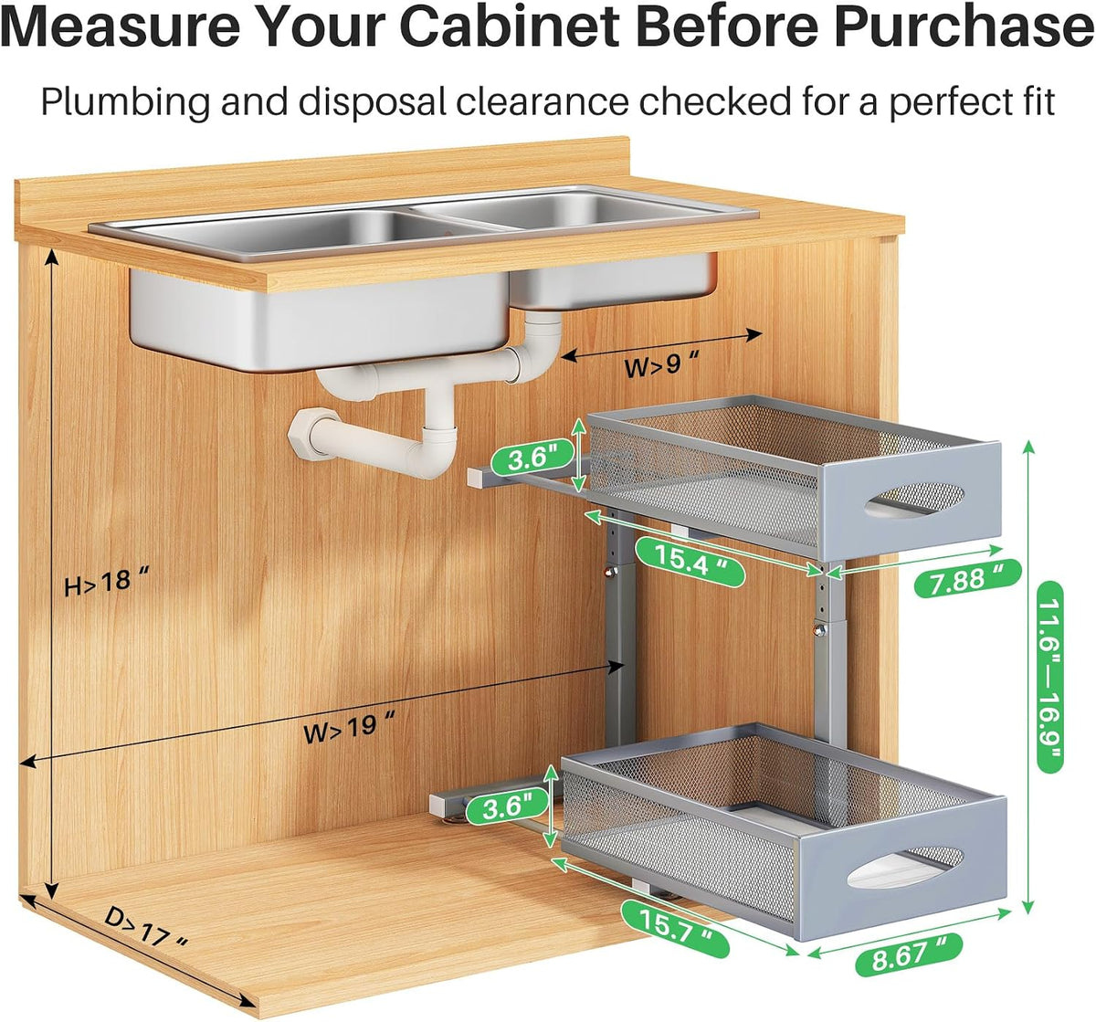 2-Tier Pull-Out Under-Sink Organizer – Grey - Field & Nook